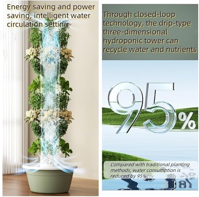 5/7/9-Tier Hydroponic Tower Hydroponics Growing System Kit Vertical Hydroponics Growing System Indoor Outdoor Self-Watering Hydroponic Tower(64.1X20.8IN)