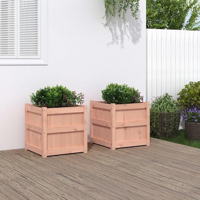 Solid Douglas Fir Wood Raised Garden Planter Box Set of 2 19.7x19.7x19.7 Inch Square Large Outdoor Planters Rustic Elevated Planter Boxes for Patio Balcony Gardening