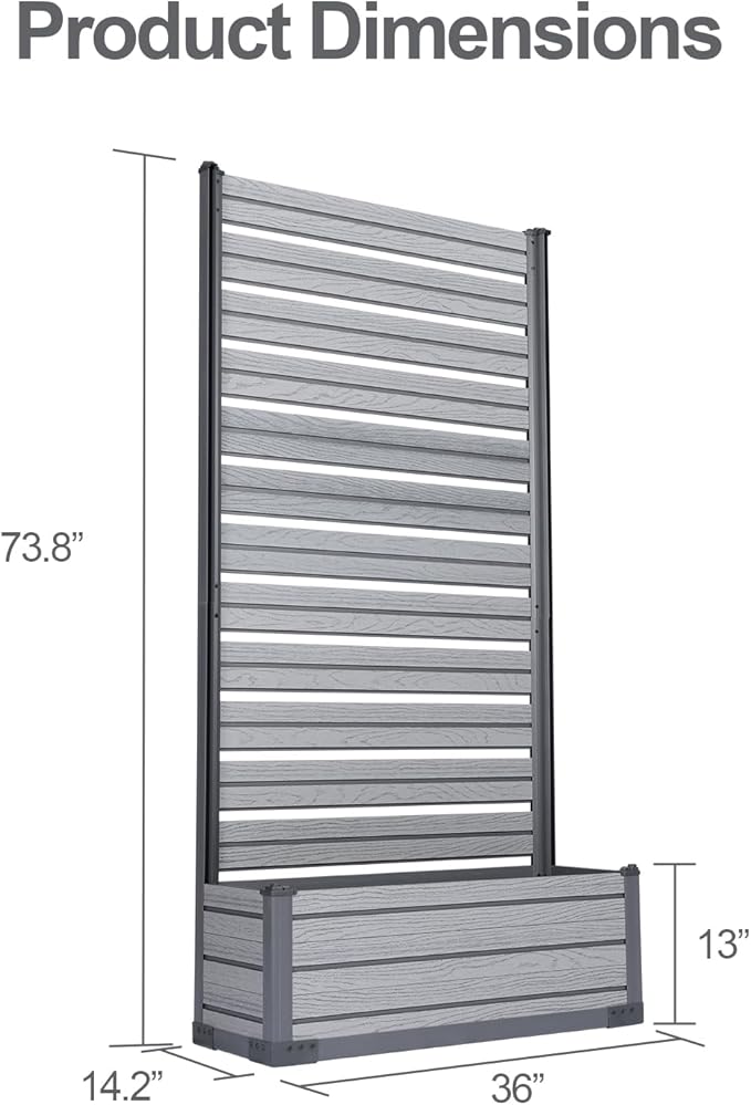 Aoodor Patio Privacy Screen with Planter Box for Climbing Plants Freestanding or Wall Mounted Flower Bed with Privacy Panels for Patio Balcony &amp Backyard 36''L x 14''W x 74''H