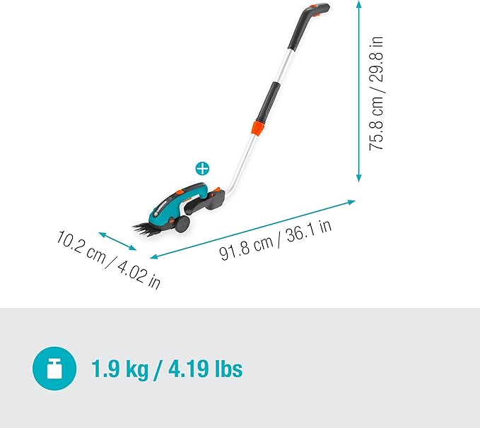 Gardena ClassicCut Li Cordless Lawn Shears Set: with Cutting Width of 8 cm and Telescopic Handle with Wheels Comfortable Handle with LED Charging Status Display (9886-20)