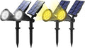 T-SUN Solar Spotlights Outdoor Waterproof Auto Turn ON/Off Solar Lights White 2 Pack &amp Yellow 2 Pack