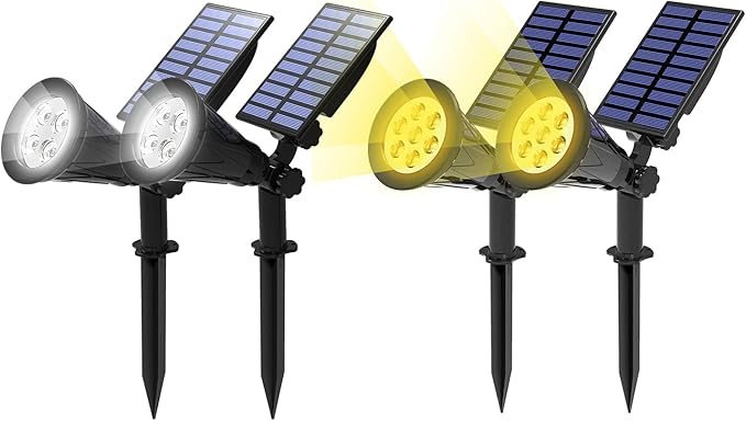 T-SUN Solar Spotlights Outdoor Waterproof Auto Turn ON/Off Solar Lights White 2 Pack &amp Yellow 2 Pack