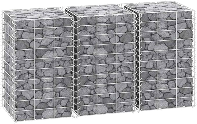 Gabion Raised Garden Bed Silver Iron Square Planter for Outdoor Plants 11.8x11.8x19.7 inch 3-Pack Weather-Resistant Metal Planter Box