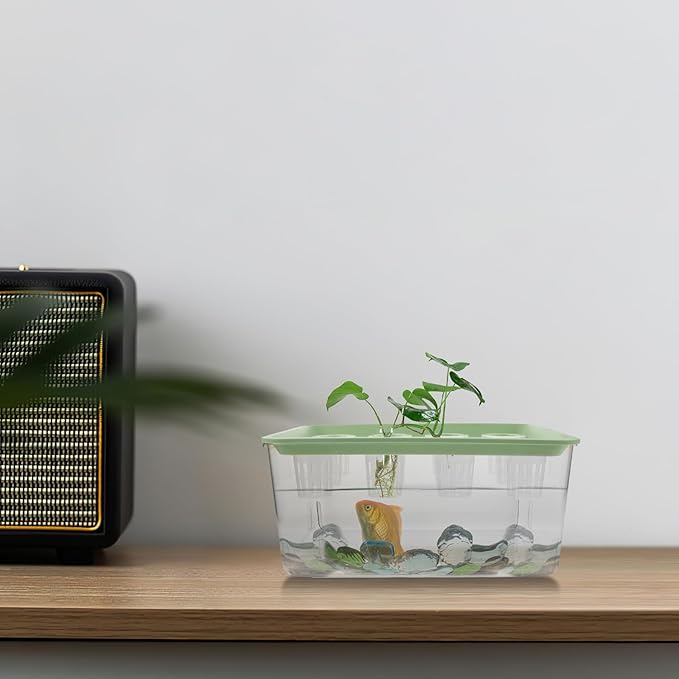 Toyvian Desktop Hydroponic System: Modern Hydro Grow Cabinet with Fish Tank Base - Herb Garden for Countertop Planting - Fish Tank Vegetable Garden