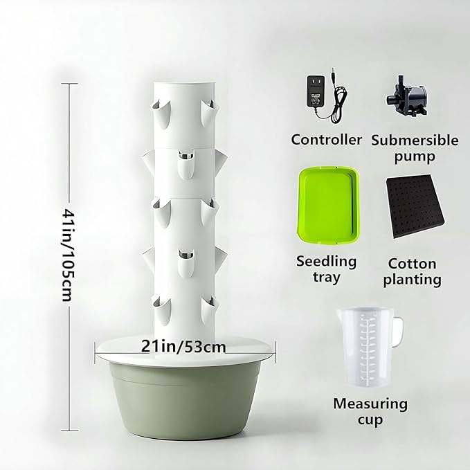 Hydroponics Growing System Vertical Tower Kit with Hydrating Pump and Movable Water Tank Plant Aeroponic Tower Hydroponics System for Herbs Fruits Vegetables-*