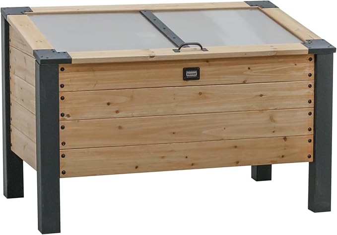 Backyard Discovery Aggie 4' x 2' Cedar Wood Cold Frame Portable Mini Greenhouse Raised Garden Planter with Temperature-Activated Polycarbonate Lid Mesh Drainage for Year-Round Outdoor Gardening