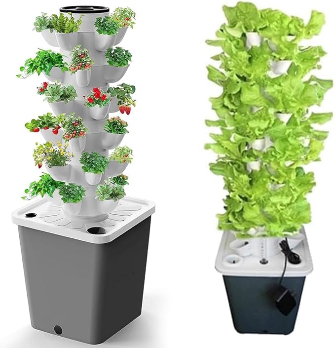 Hydroponics Growing System Hydroponic Growing Kits 15/20/25/30 Pods Hydroponics Tower Aeroponics Grow Kit Hydroponics Tower with Hydrating Pump Adapter Net Pots Timer for Fruit