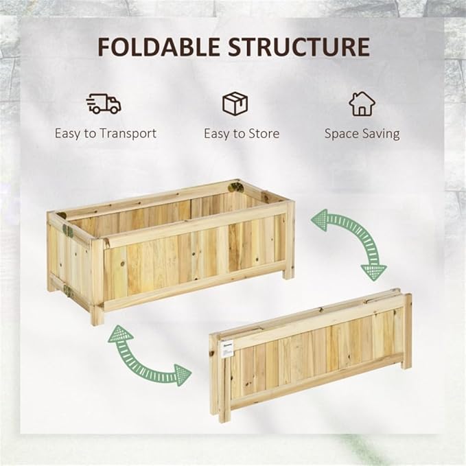 Folding Raised Garden Bed – Portable Wooden Planter Box for Vegetables Herbs &amp Flowers – Natural Fir Wood with Drainage No Assembly Required