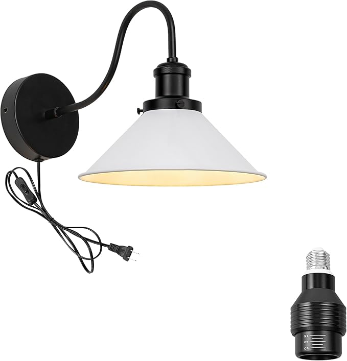 Hook Mounted Plant Light Full Spectrum 4500K 10W Adjusted Light Beam Range 15°-60° Vintage White Cone Shade Goose Neck Wall Lamp for Indoor Plants Flowers Growing