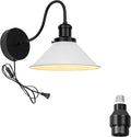 Hook Mounted Plant Light Full Spectrum 4500K 10W Adjusted Light Beam Range 15°-60° Vintage White Cone Shade Goose Neck Wall Lamp for Indoor Plants Flowers Growing