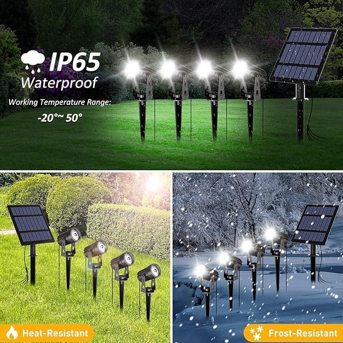 IgnisTerra Solar Spotlights 4-in-1 - Lighting Sensor &amp IP65 Waterproof Auto On/Off for Garden Yard Driveway &amp Pool - 200LM Super Bright White &amp Red Light Modes