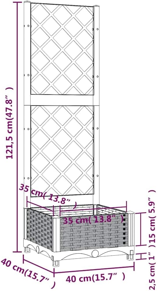 Blue-Grey Garden Planter w/Trellis 15.7x15.7x47.8 in Large Polypropylene Raised Planter for Patio Balcony &amp Terrace