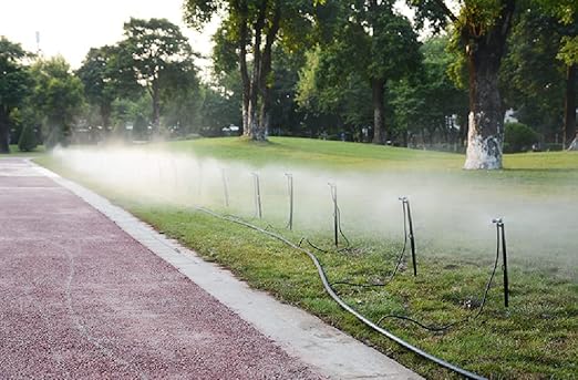 Drip Irrigation Misting Sprinkler Emitter on Spike Assembly 9 Sets Micro Spray Mister with Stake and 1/4 inch Tubing for Cooling Humidification Nursery Landscape