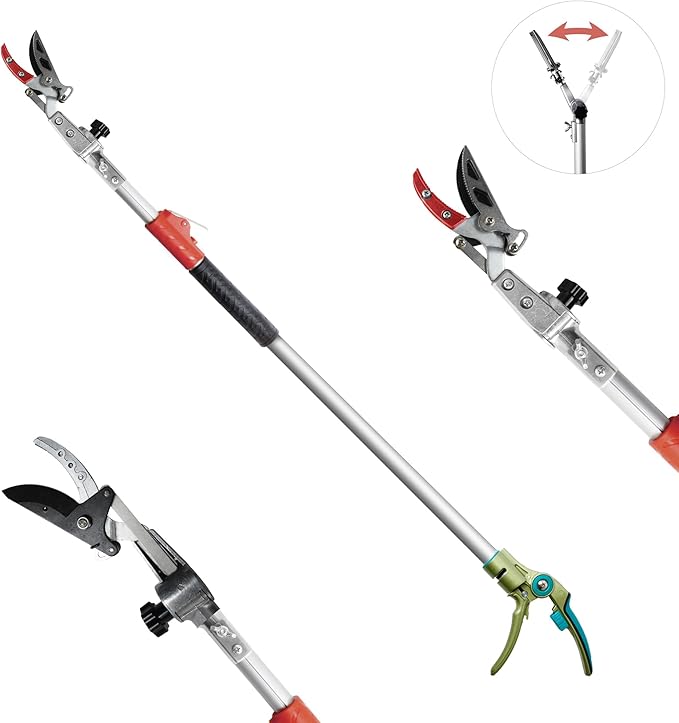 GARTOL Pruner for Garden Cut Upto 1 Inch &amp Hold Telescopic Pole Pruner Fruit Picker with Rotating Blade Head Lightweight Aluminum Extendable Handle for Tree Branch Cutter 7.87-13.78 FT Silver