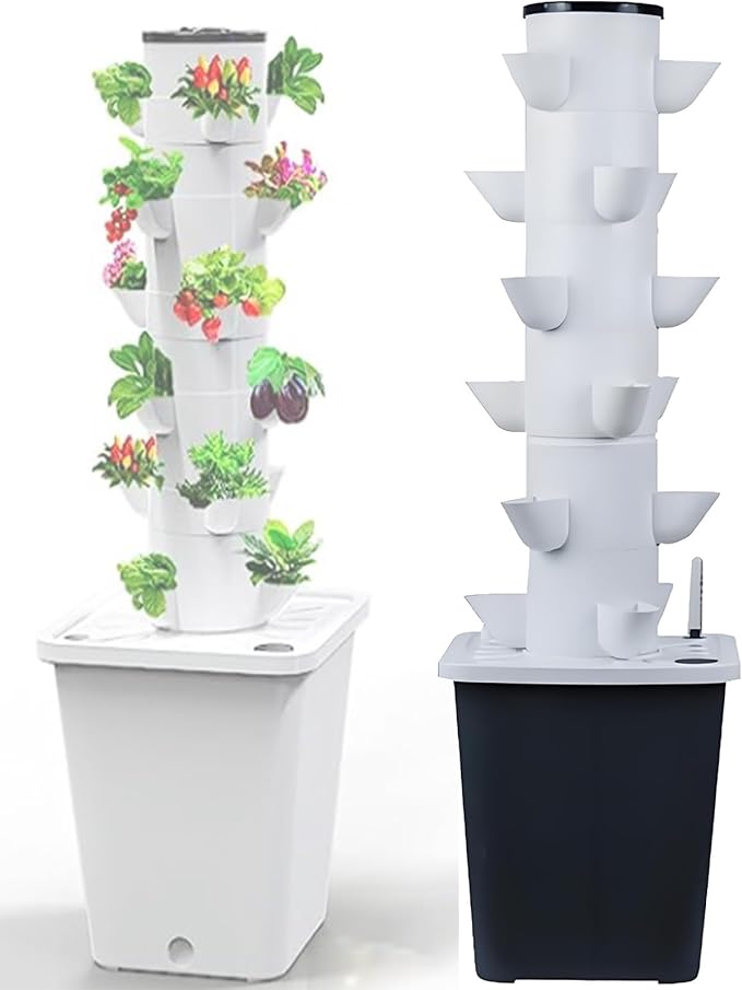 Aeroponics Kit Hydroponic Planting System Kit Indoor and Outdoor Hydroponic System - 15/18/25/30 Planting Chambers Portable Water Tank Suitable for Herbs and Fruits 6layers18holes