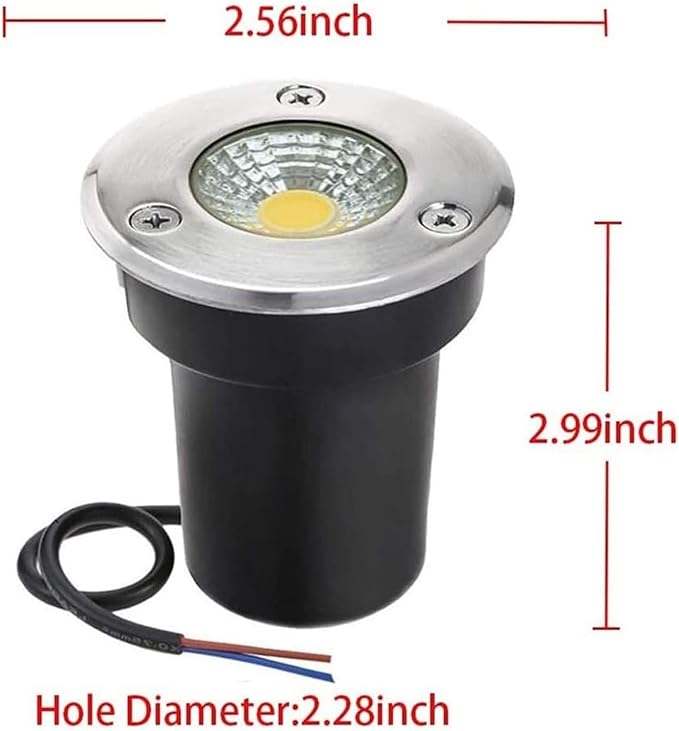 6PCS 3W IP67 Waterproof Stainless Steel Recessed LED Landscape Lights - Low Voltage 12V COB Outdoor Spotlight