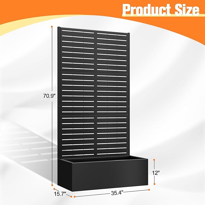 Metal Planter Box with Trellis Raised Garder Bed with Drainage Hole Privacy Screen &amp Trellis for Climbing Plants Outdoor Plant Stands 35''L×16''W×71''H Black