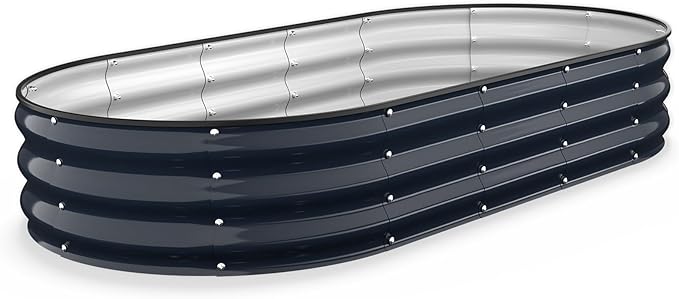 Kesfitt Raised Garden Bed 6x3x1 FT Galvanized Steel Metal Raised Garden Bed Oval Open-Bottom Design 12-Inch Deep for Outdoor Vegetable &amp Herb Gardening Midnight Blue