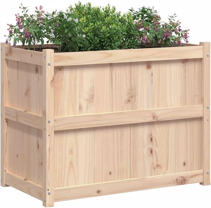 Garden Planter Natural Solid Pine Wood 35.4x19.7x27.6 Inch Raised Garden Bed Rectangular Outdoor Planter Box for Patio Balcony Herbs Flowers