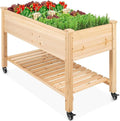 Raised Garden Bed with Legs and Wheels Wooden Planter Boxes Outdoor Mobile Elevated Planter Box Standing Garden Box for Backyard Patio Balcony