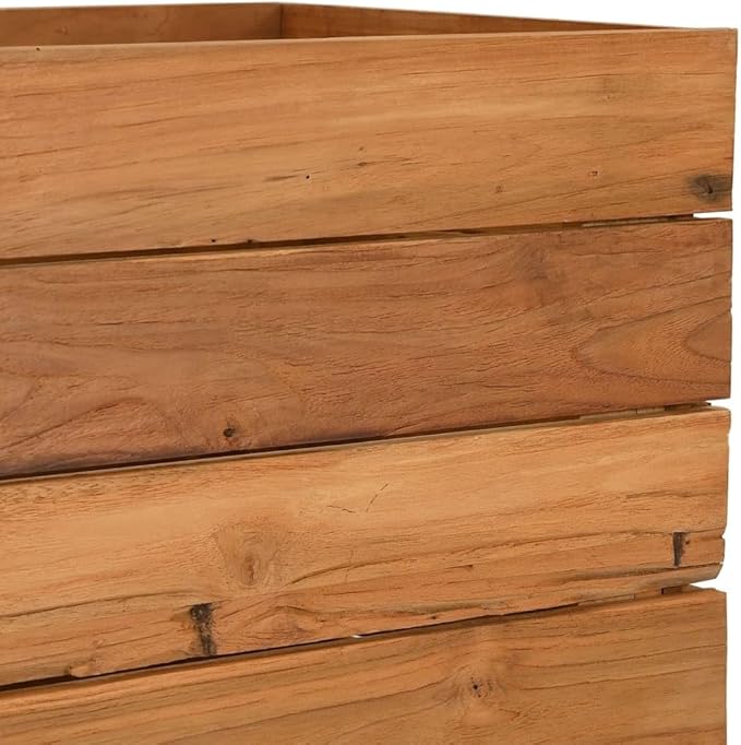 Raised Garden Bed Natural Teak Wood Planter Box Steel Frame 19.7x15.7x28.3 Inch Rectangular Indoor Outdoor Gardening