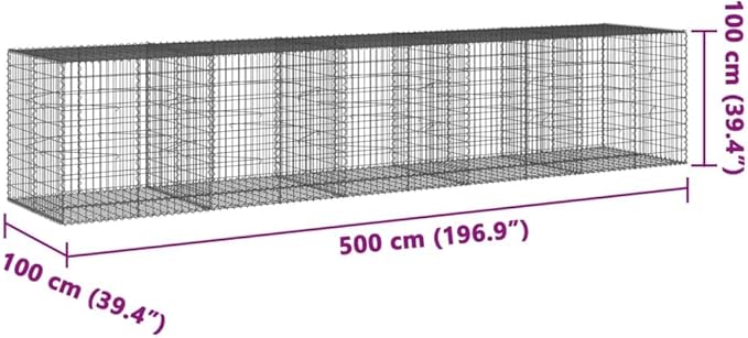 Galvanized Gabion Basket with Cover 196.9x39.4x39.4 Metal Raised Garden Bed Planter Box for Outdoor Landscaping Retaining Walls &amp Decorative Features