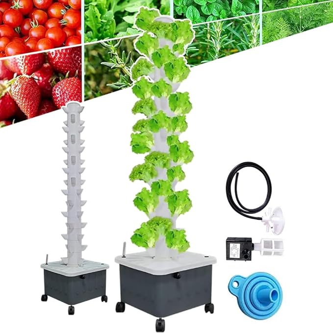 Hydroponic Growing System Vertical Tower with Pump - 15 Layer 45 Plants Sites - Movable Water Tank - Vegetable Plant Tower - Gardening Lover Gift