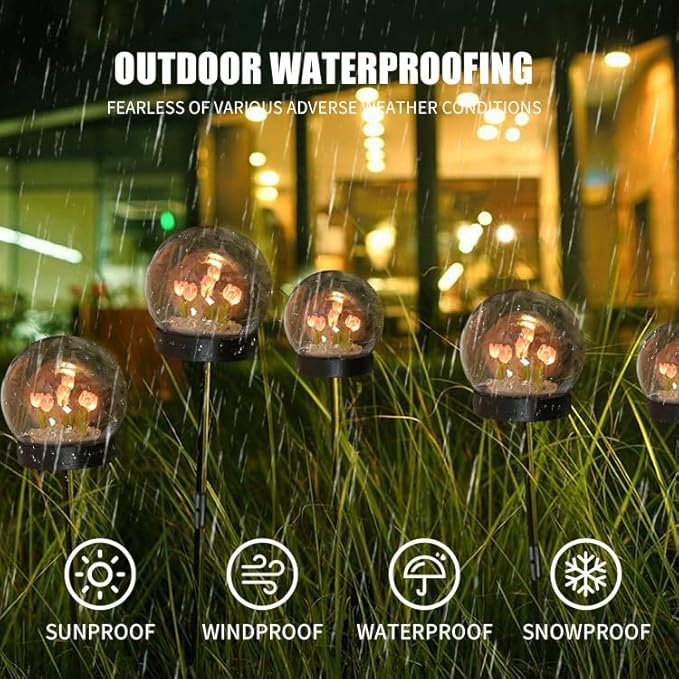 KINGCOO Solar Tulip Garden Light Outdoor Waterproof Garden Light Ambient Decorative Light Suitable for Courtyard Pool Garden (2 Pack)