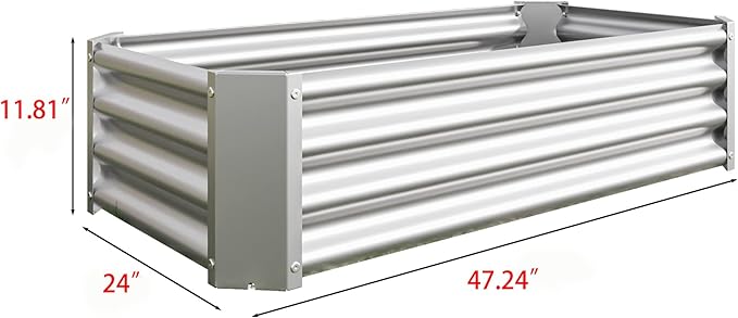 Metal Raised Garden Bed Rectangle Raised Planter 4×2×1ft for Flowers Plants Vegetables Herb (Silver)