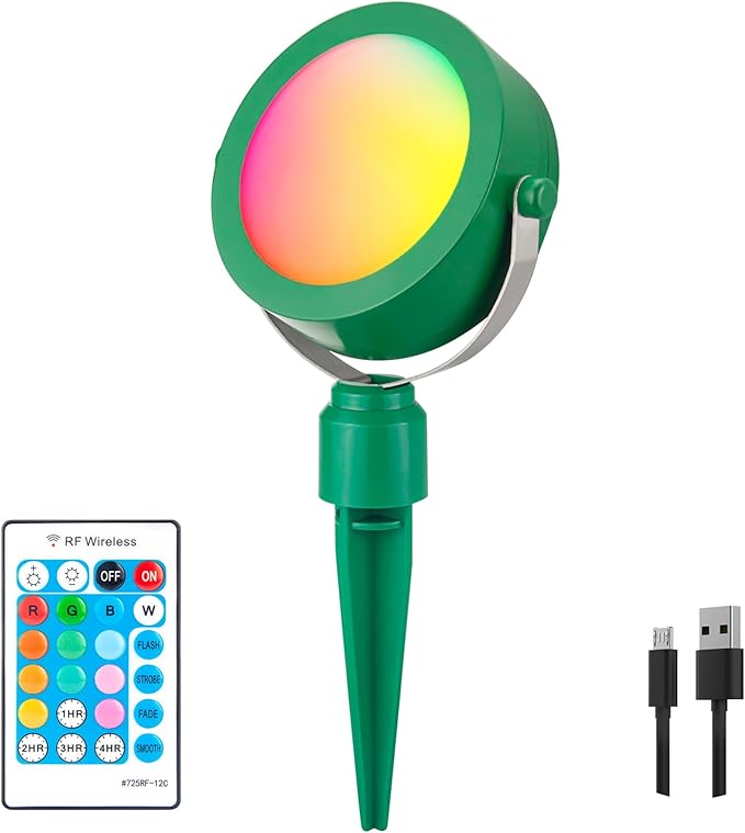 LUXSWAY Landscape Light Rechargeable Waterproof Spotlight Outdoor with Remote Color Changing Garden Lighting Planter Spotlight for Holiday Path Yard Christmas Tree Decoration