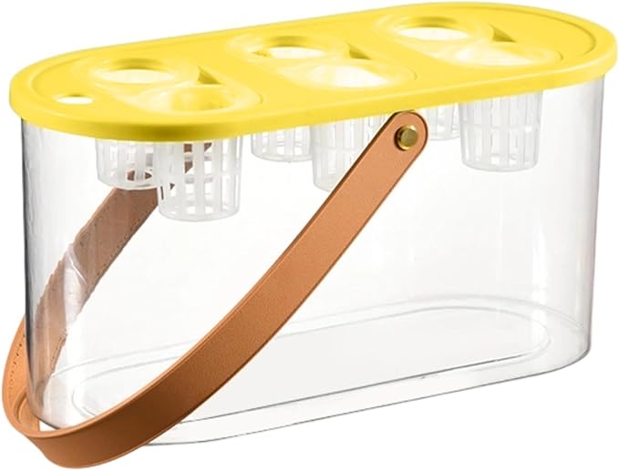 Hydroponic Grower Box and Handle 6 Holes Transparent Hydroponic Planting Box for Plants and Fish Home Cultivating Yellow