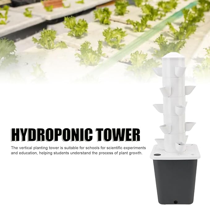 Hydroponics Tower Growing System Kit 15 Holes Vertical Indoor Garden Planter with 10L Water Space Saving Vertical Planting Tower Automatic Water Circulation System for (US Plug)