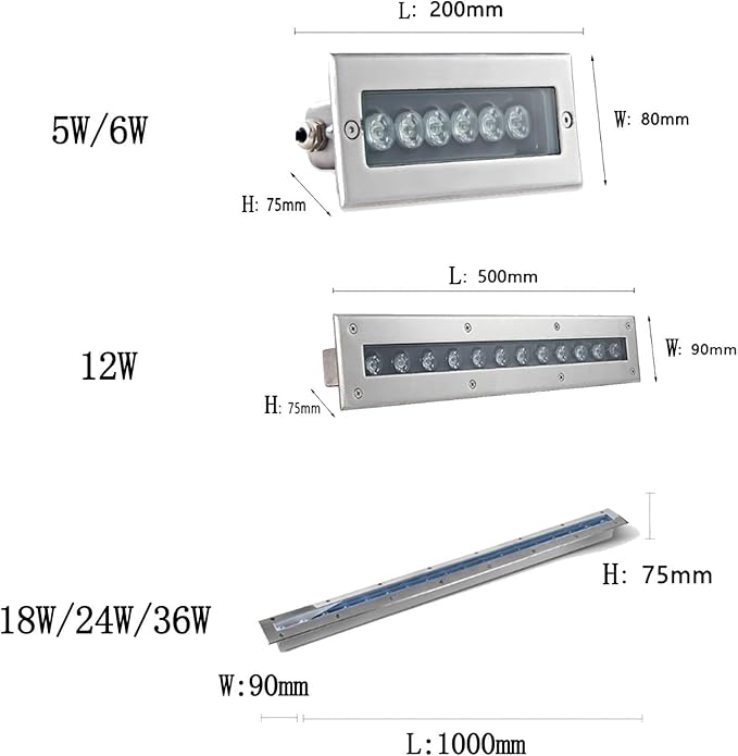 Underground Light LED - Rectangular Linear Lighting Tool /24V Outdoor Recessed LED Light Source Pavement Landscape Stair Beam IP67 Waterproof Corridor Aisle Red 12w
