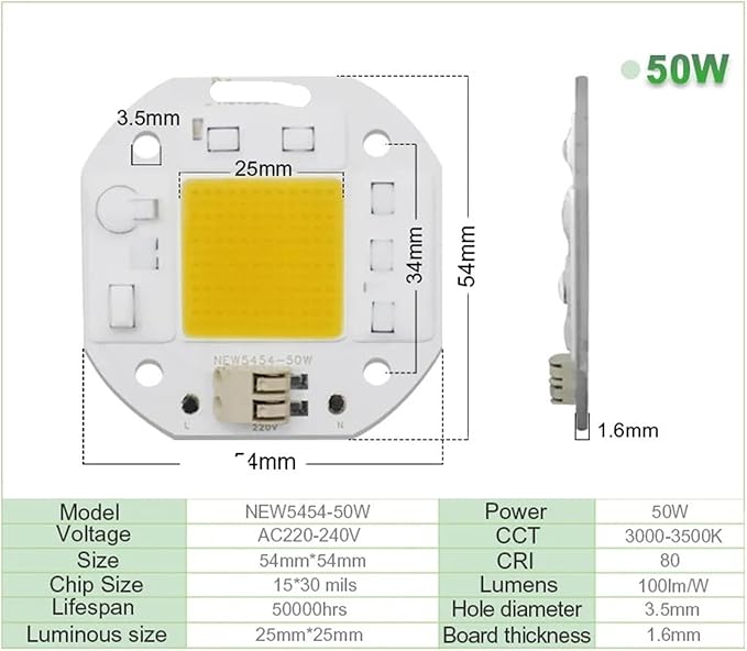 3PCS No Welding AC 220V 50W LED COB Chip Diode Driverless DOB Module 5454 Lamp Beads for Plant Grow Light Floodlight Spotlight(Grow Light220V 20W)