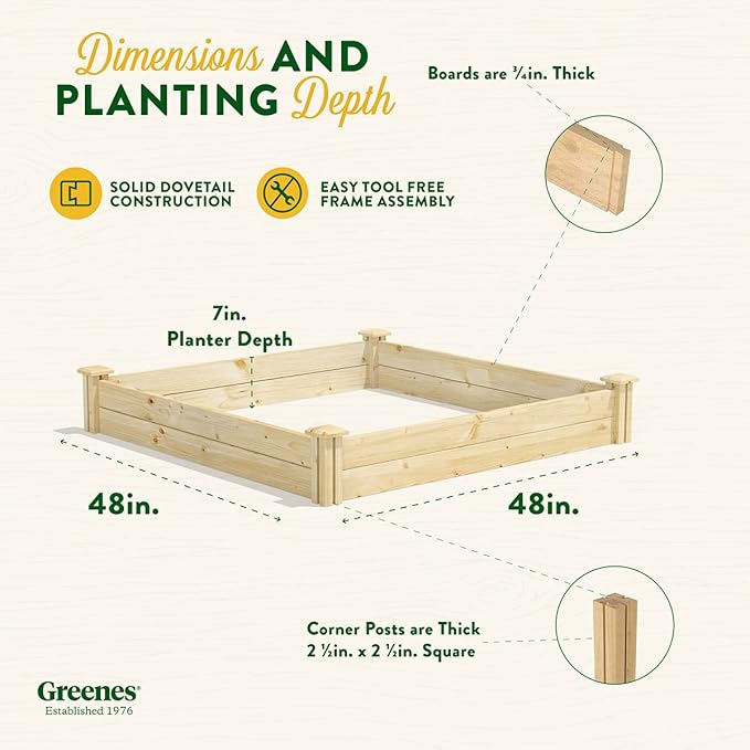 Greenes Fence Original Pine Raised Garden Bed 4' x 4' x 7 - Made in USA with American Pine