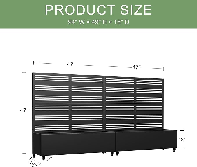 47x47x16 Metal Raised Garden Bed with Trellis Trellis with Planter Box for Backyard Patio Balcony Climbing Plants Black Harold