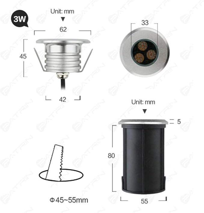 Recessed Underground Light - Outdoor Led Underground Light No Glare Landscape Lighting Spotlight Ip67 Waterproof Garden Lights Led Decking Lights Apply to Stairs TER-Green Light-3W