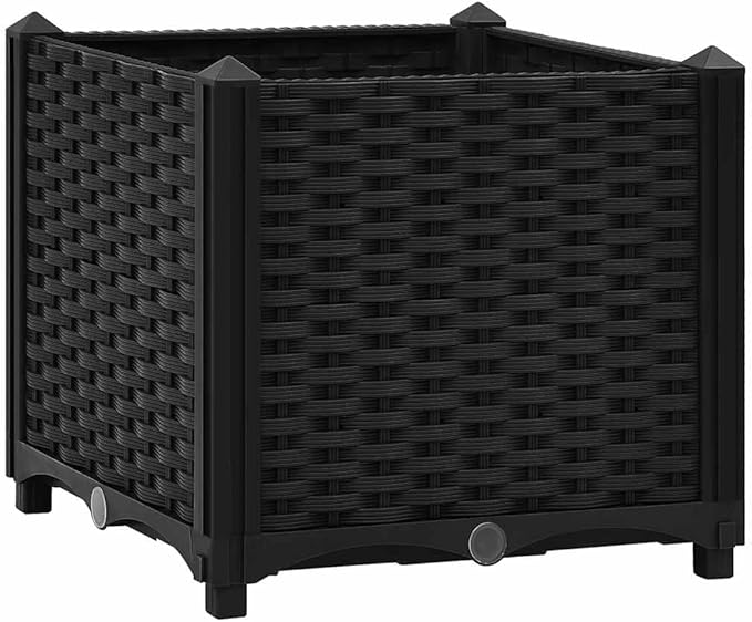 Modern Black Square Planter Box 15.7 x 15.7 x 15 in Heavy-Duty PP Garden Pot for Patio Balcony Herb &amp Flower Outdoor Use