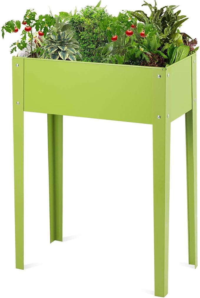 S AFSTAR Raised Garden Bed Galvanized Elevated Planter with Legs &amp Drainage Holes Freestanding Garden Bed for Indoor Outdoor Fruit Green Elevated Planter Box for Vegetable Flower Herb Fruit Gr