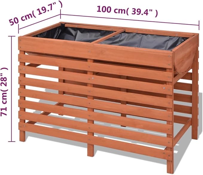 Rectangular Brown Solid Chinese Fir Wood Planter 39.4 x 39.4 x 28.0 in Medium Outdoor Garden Bed for Vegetables Herbs Flowers