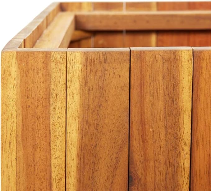 Wooden Garden Raised Bed with 3 Inserted Plastic Pot Wood Planter Box for Vegetable Herbs Flower 26.2 x 9.8 x 13.8 Solid Acacia Wood-184