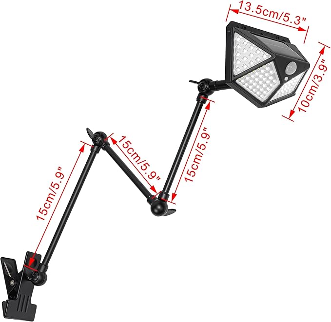 Outdoor 5W Daylight Solar Spotlight with Motion Sensor Clip Mount Adjusted Angle Telescopic Arm Rainproof IP66 Spot Lamp for Entrance Landscape Yard Balcony
