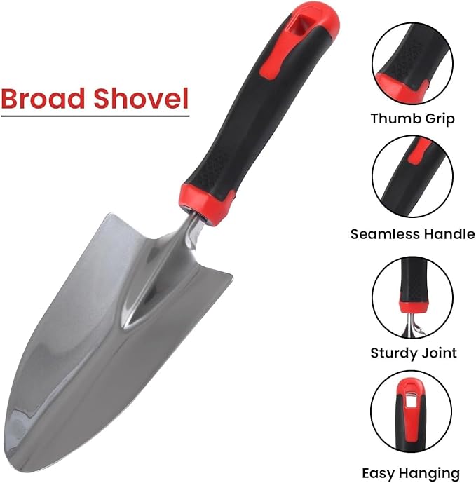 5 Pcs Stainless Steel Garden Tools Set (2 Pcs Hand Transplant Shovel Rake CultivatorShovel and Hand Weeder) Terrace Balcony Gardening Accessories Kit for Home Garden Farming