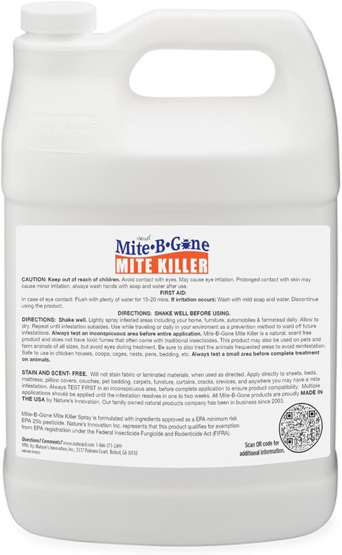 Mite Killer Treatment Spray Pack by Mite-B-Gone - Naturally Kills All Types of Mites Human Dust Spider Rat Carpet &amp Bird Mites | Family &amp Pet Friendly | 1 Gal 4-Pack