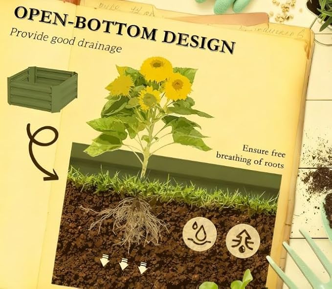Modular Galvanized Garden Bed with Detachable Plant Cage All-in-One Raised Planter System for Climbing Vegetables &amp Flowers Easy Assembly Design (Green)