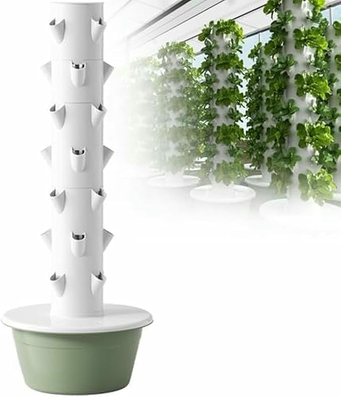 Vertical Hydroponics Tower Growing System -Indoor/Outdoor Planter Kit for Herbs Fruits &amp Vegetables - Gardening Gift for Plant Lovers-
