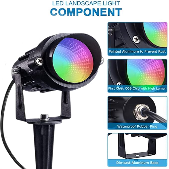 Christmas RGB Spot Lights Outdoor Spotlights with Timer 12W Metal Case IP65 Waterproof Color Changing Landscape Lights with Spike Stand for Garden Lawn House Tree (4 Lights)