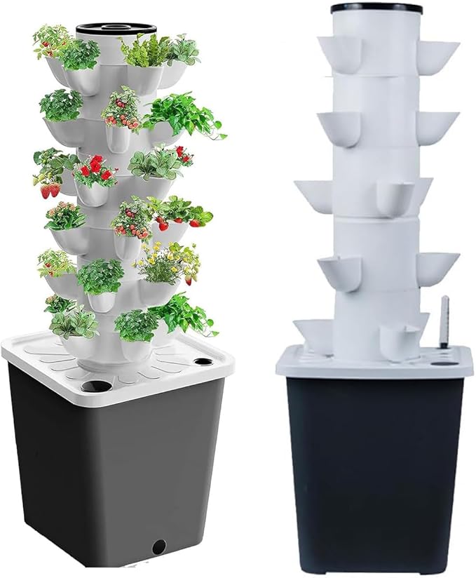 Hydroponics Growing System Vertical Tower15/20/25/30 Holes Hydroponic Growing System Hydroponics Tower Garden for Indoor Herbs Fruits and Vegetables25holes