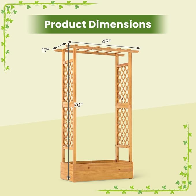 S AFSTAR 2 Pieces Wooden Raised Garden Bed with Trellis 70 Elevated Planter Box with Hanging Roof &amp Open-Ended Base for Climbing Vine Flower Herb Vegetable Outdoor Plant Container for Patio &am