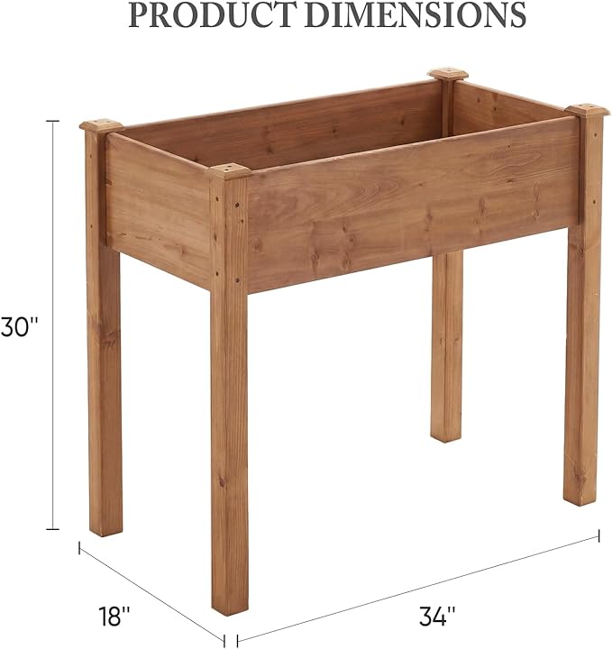 DUMOS Raised Garden Bed with Legs 34x18x30 Inch Planter Box Outdoor with Liner for Herbs Flowers Vegetables Elevated Wooden Garden Bed for Patio Balcony and Backyard Brown